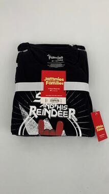 Jammies For Your Families Santa And His Reindeer Pajama Set Womens Medium Black